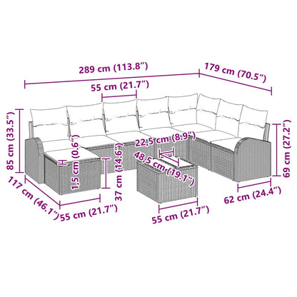 Garten-Sofa-Set mit Kissen 9 pcs Braun Poly Rattan