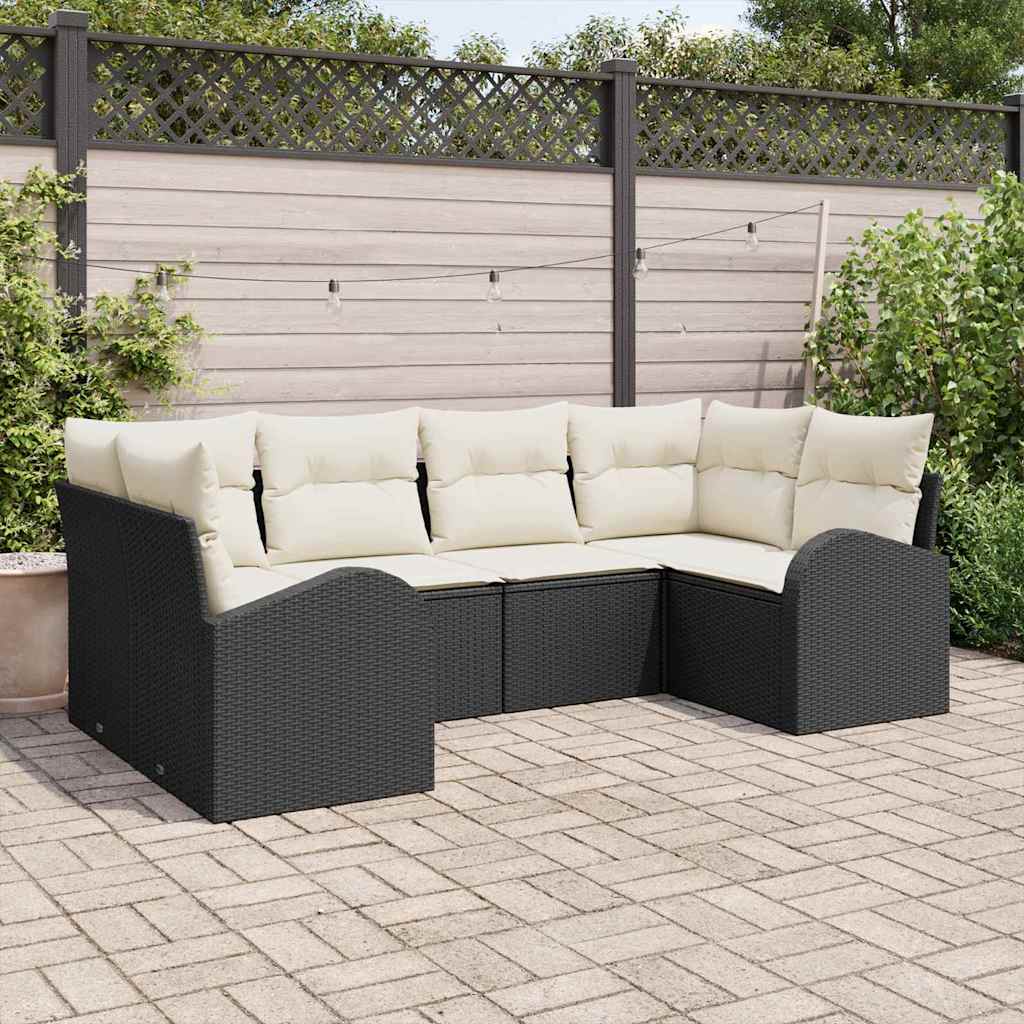 Gartensofa-set mit Kissen 6 pcs Schwarz Poly Rattan