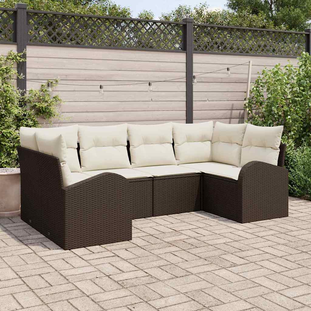 Gartensofa-set mit Kissen 6 pcs Braun Poly Rattan