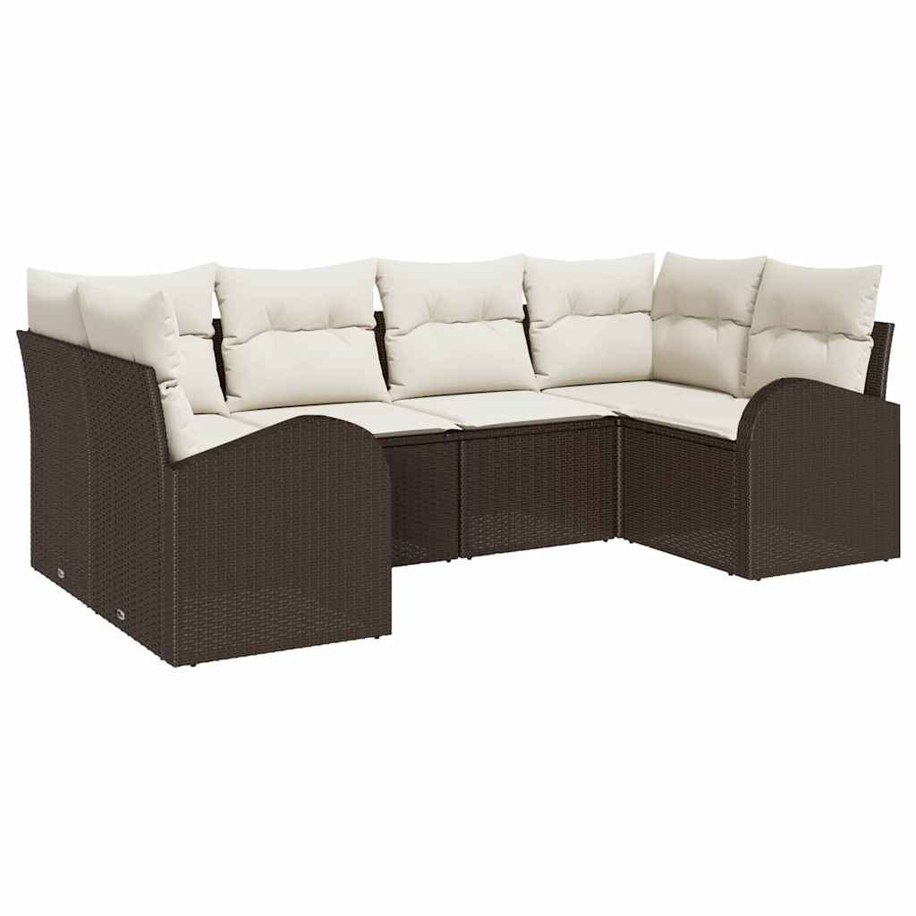 Gartensofa-set mit Kissen 6 pcs Braun Poly Rattan