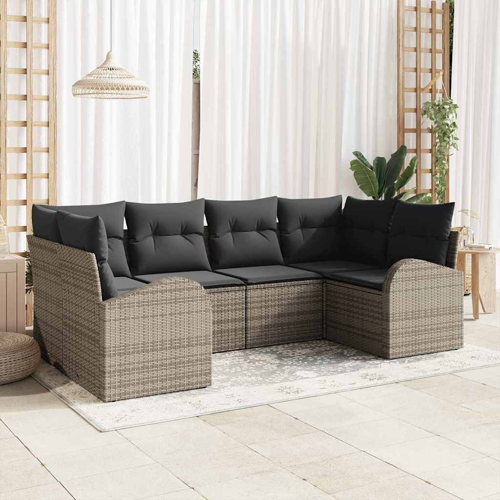 Gartensofa-set mit Kissen 6 pcs Grau Poly Rattan