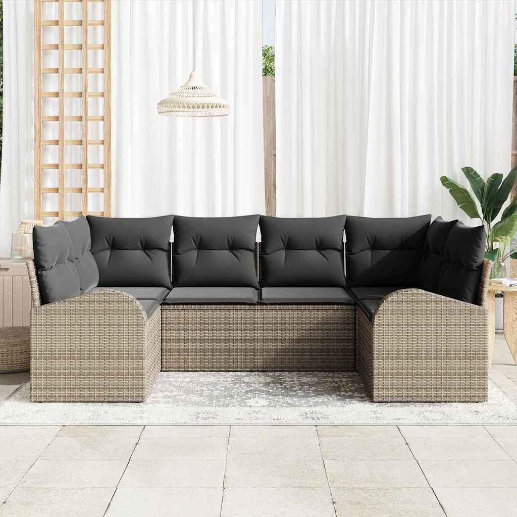 Gartensofa-set mit Kissen 6 pcs Grau Poly Rattan