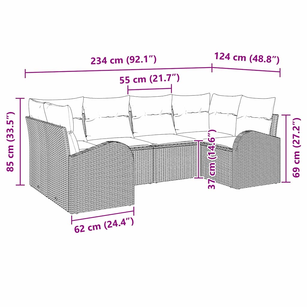 Gartensofa-set mit Kissen 6 pcs Grau Poly Rattan