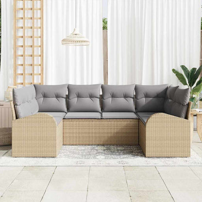 Gartensofa-set mit Kissen 6 pcs Beige Poly Rattan