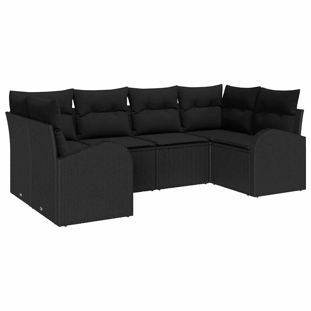Gartensofa-set mit Kissen 6 pcs Schwarz Poly Rattan
