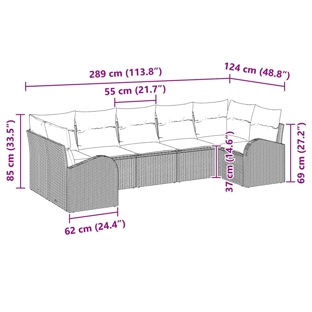 Gartensofa-set mit Kissen 7 pcs Schwarz Poly Rattan
