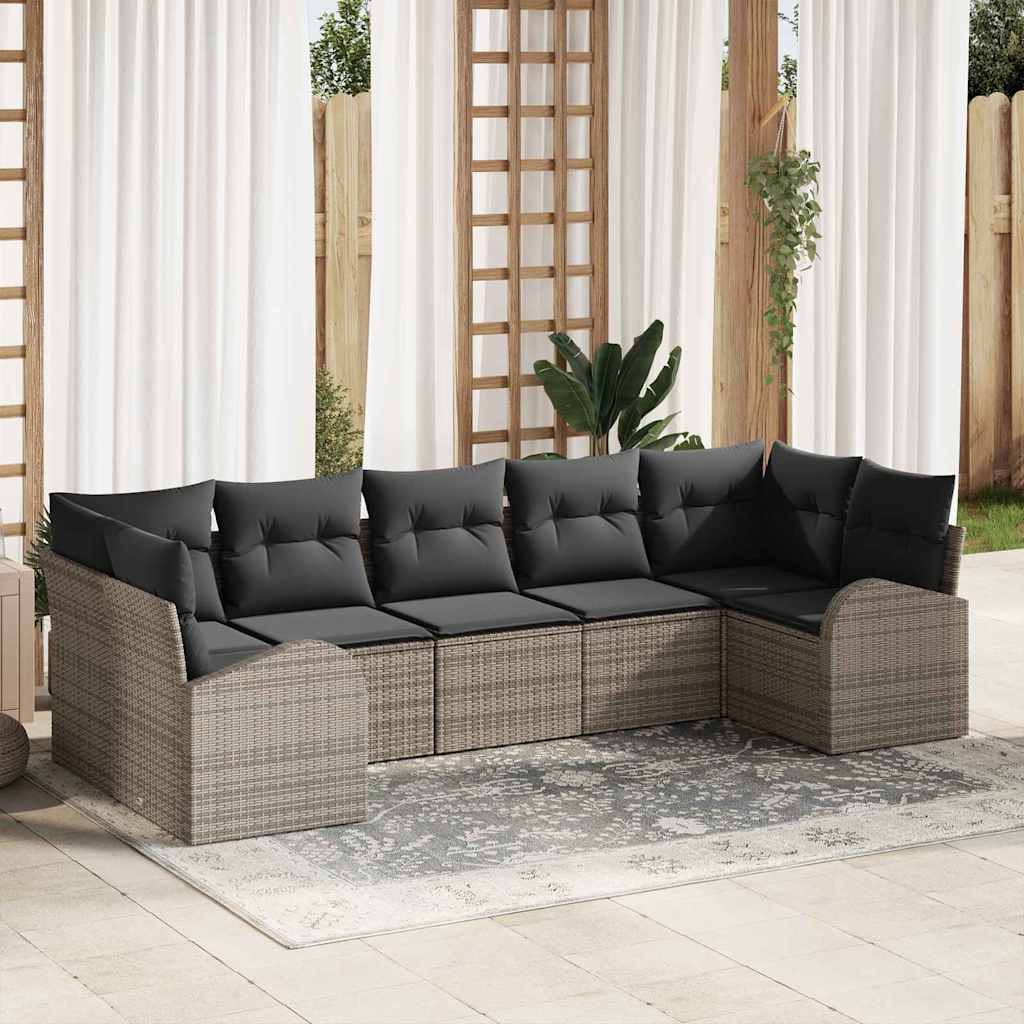 Gartensofa-set mit Kissen 7 pcs Grau Poly Rattan