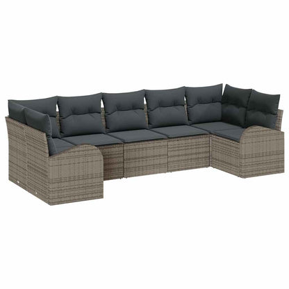 Gartensofa-set mit Kissen 7 pcs Grau Poly Rattan