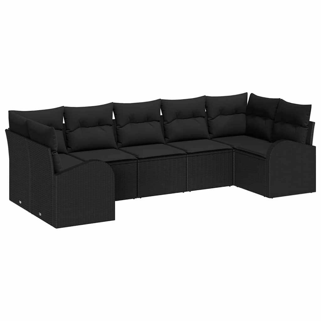 Gartensofa-set mit Kissen 7 pcs Schwarz Poly Rattan
