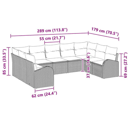 Sofa Set mit Kissen 9 pcs Schwarz Poly Rattan