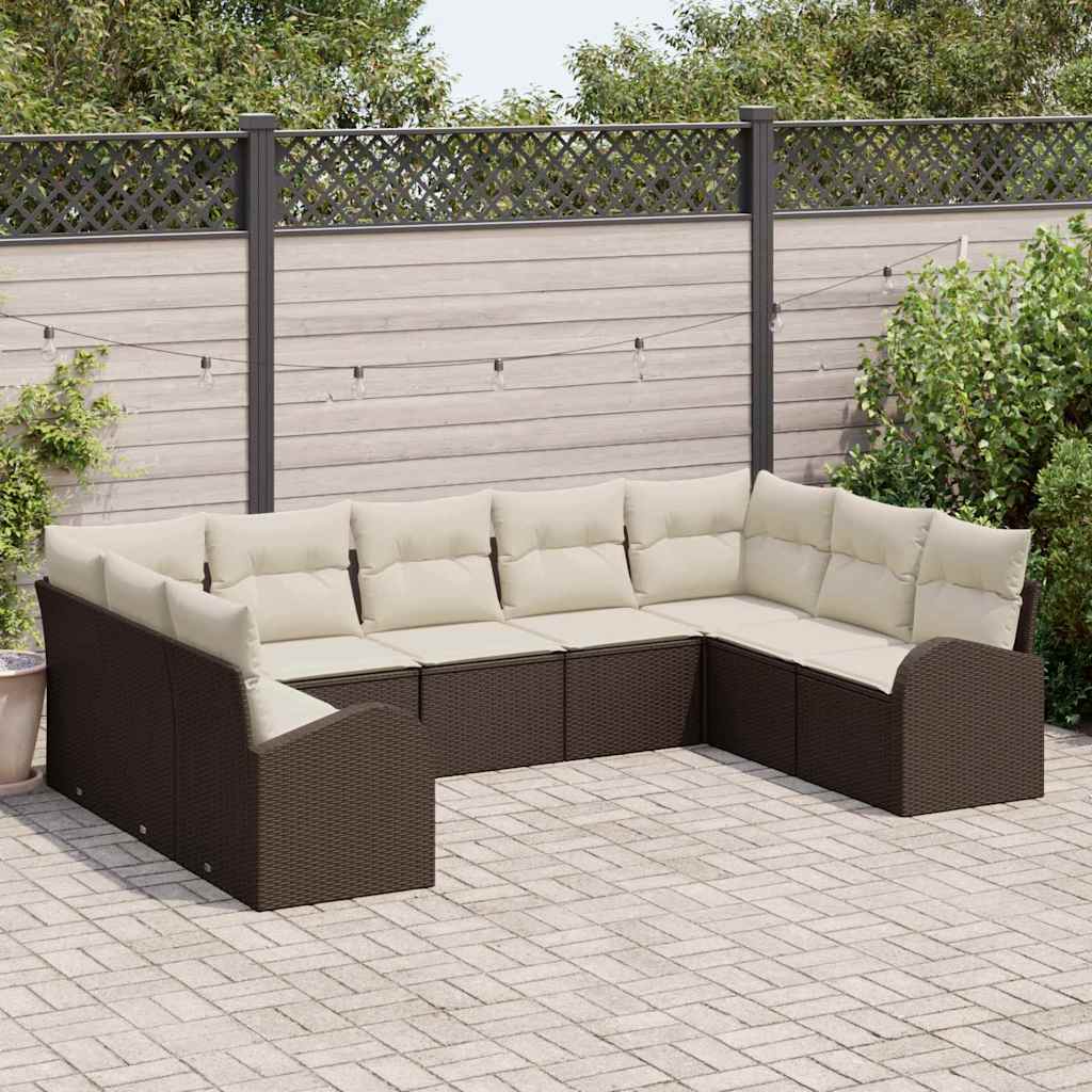 Sofa Set mit Kissen 9 pcs Braun Poly Rattan