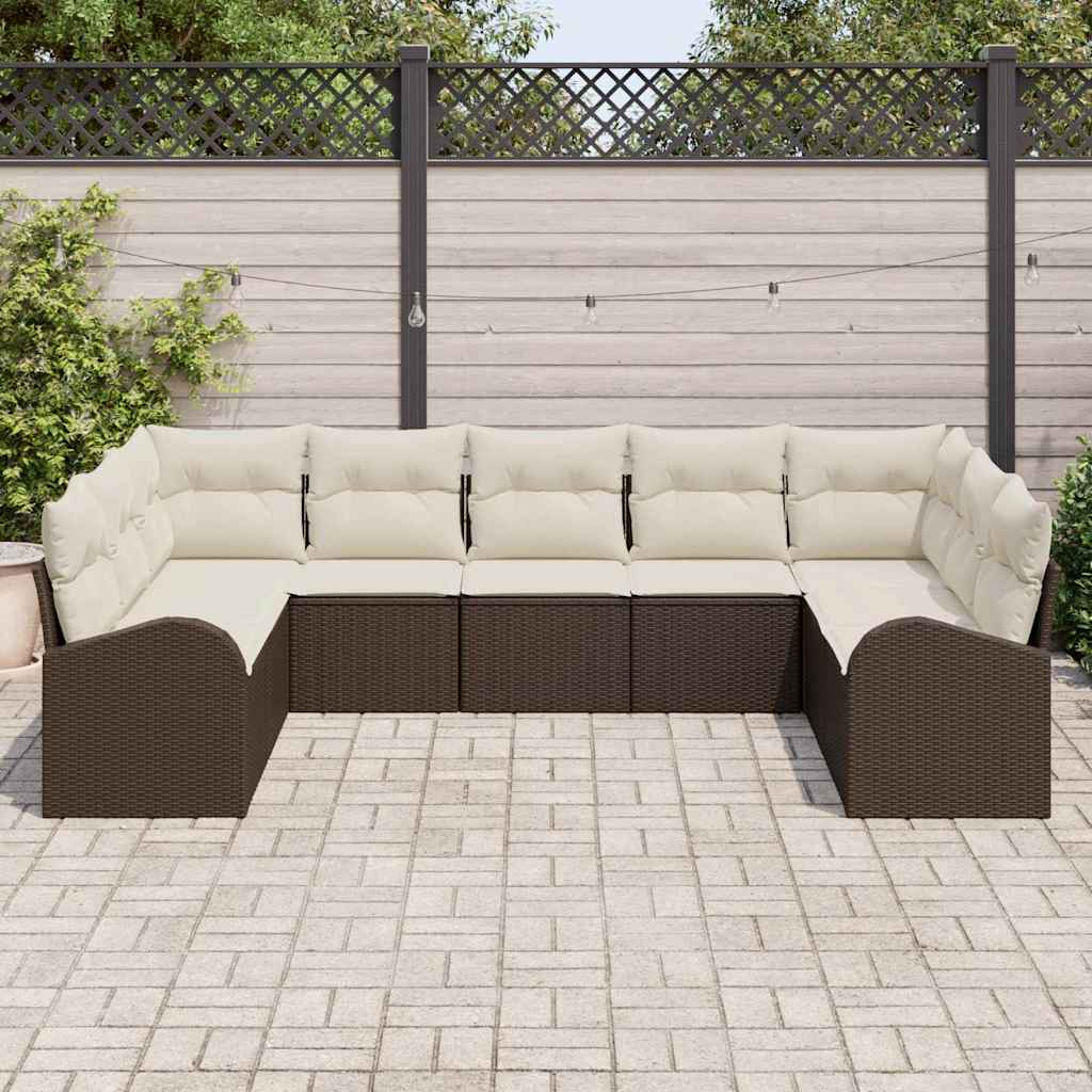 Sofa Set mit Kissen 9 pcs Braun Poly Rattan