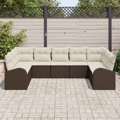 Sofa Set mit Kissen 9 pcs Braun Poly Rattan