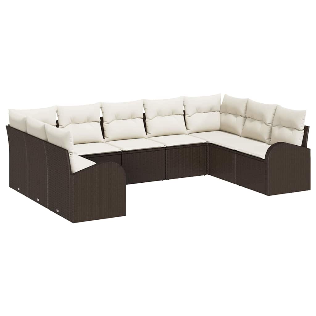 Sofa Set mit Kissen 9 pcs Braun Poly Rattan