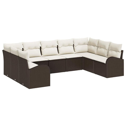 Sofa Set mit Kissen 9 pcs Braun Poly Rattan