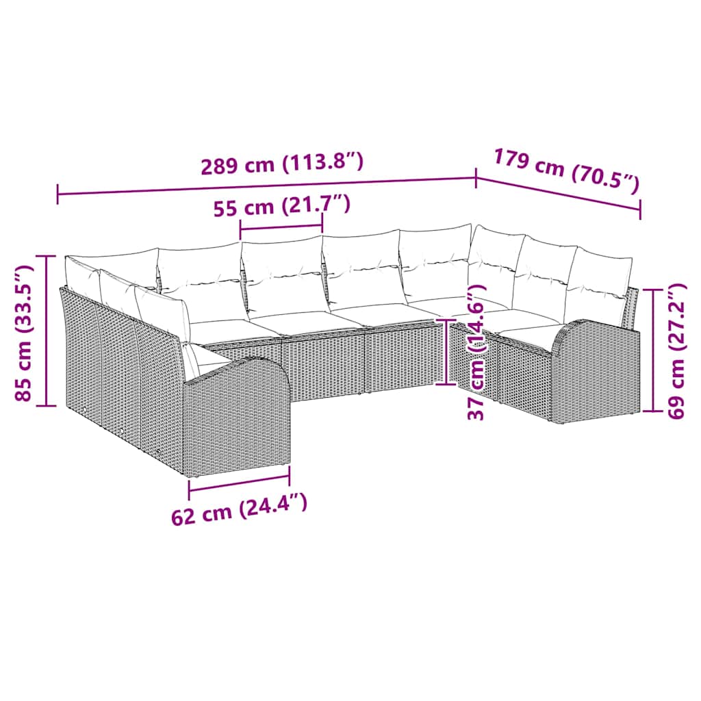 Sofa Set mit Kissen 9 pcs Braun Poly Rattan