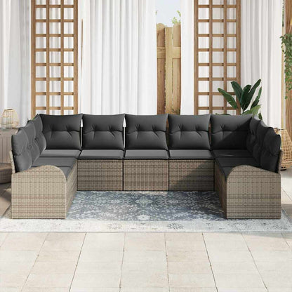 Sofa Set mit Kissen 9 pcs Grau Poly Rattan