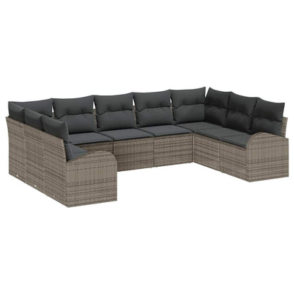 Sofa Set mit Kissen 9 pcs Grau Poly Rattan