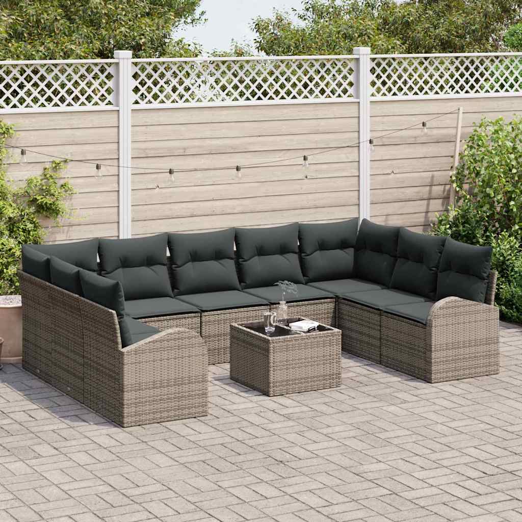Sofa Set mit Kissen 10 pcs Grau Poly Rattan
