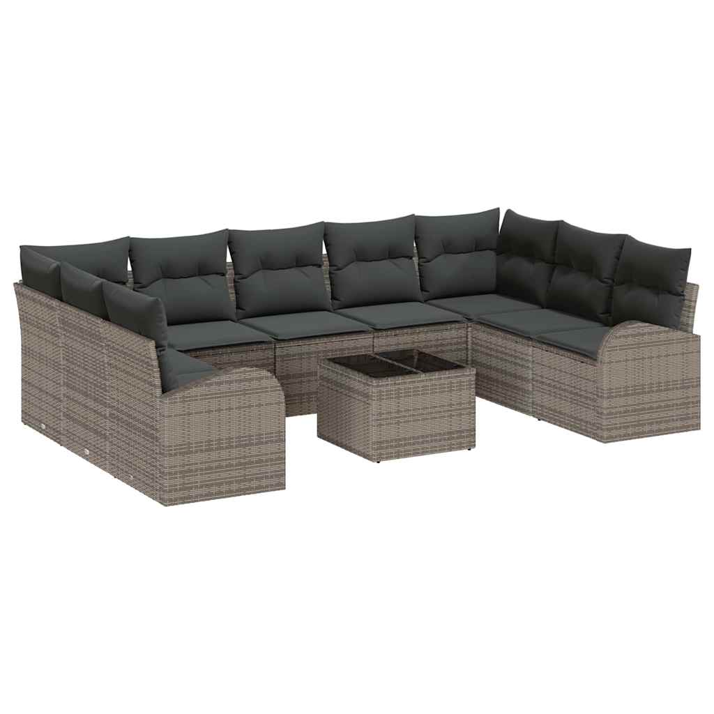 Sofa Set mit Kissen 10 pcs Grau Poly Rattan
