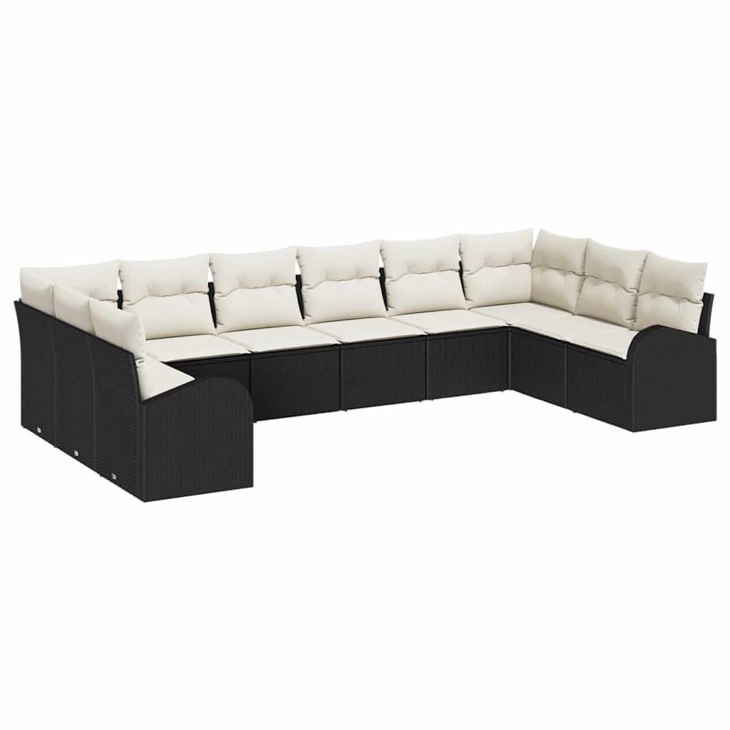 Sofa Set mit Kissen 10 pcs Schwarz Polyrattan