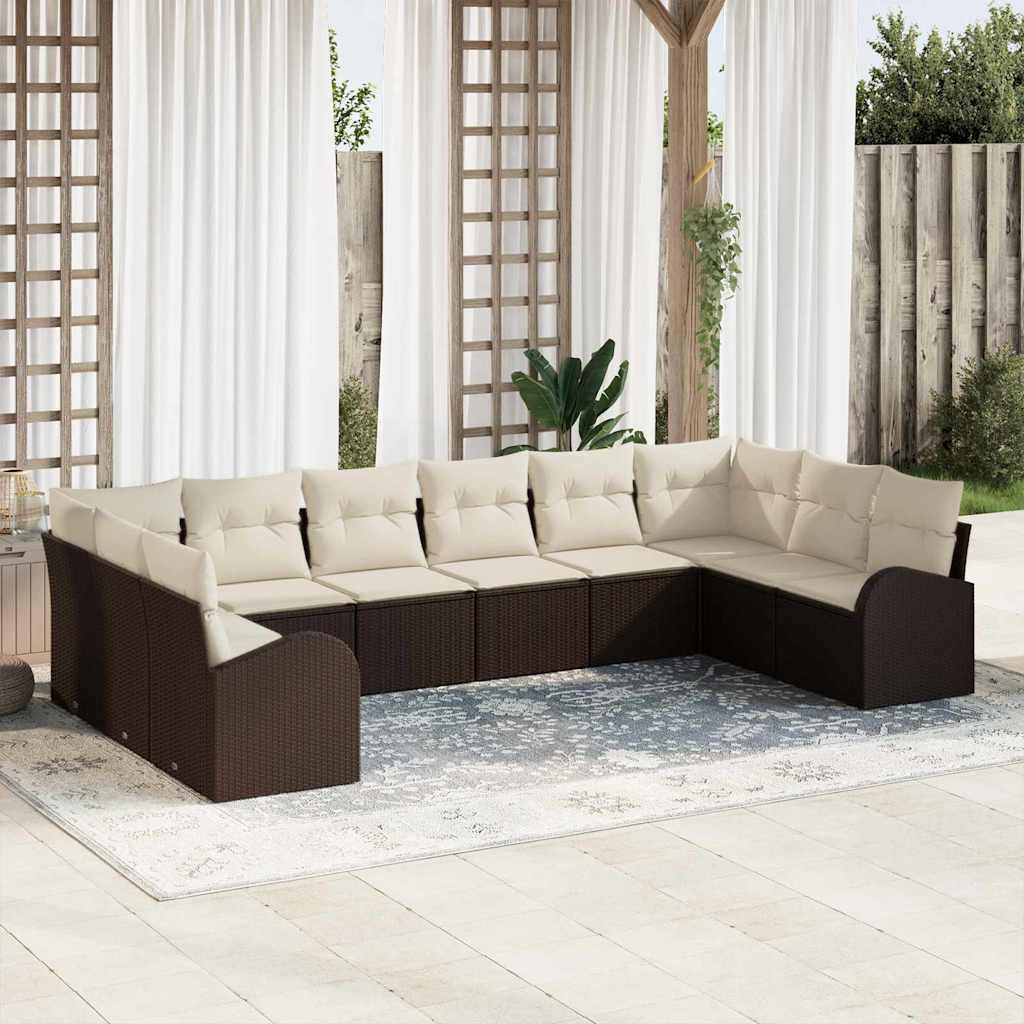 Sofa Set mit Kissen 10 pcs Braun Polyrattan