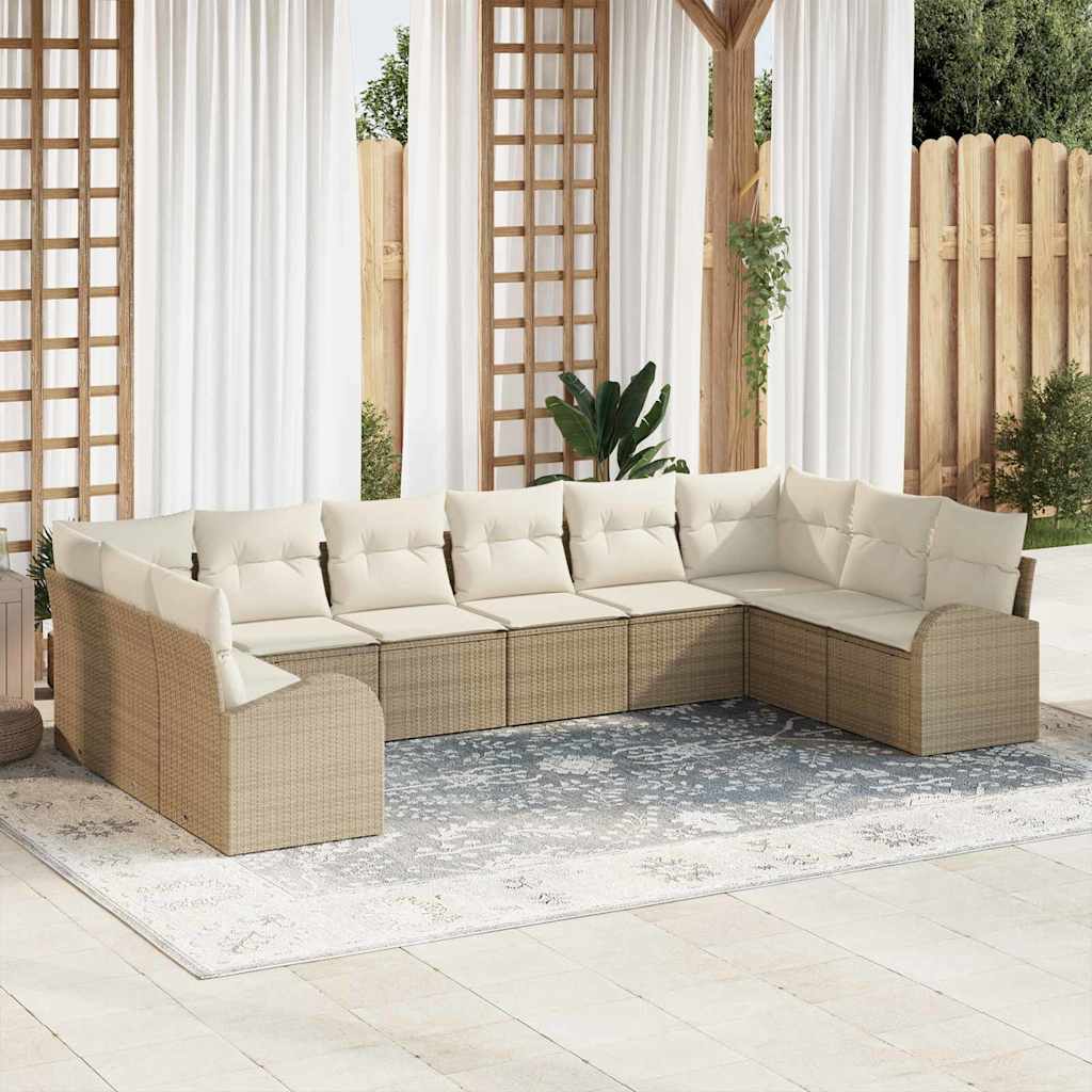 Sofa Set mit Kissen 10 pcs Beige Polyrattan