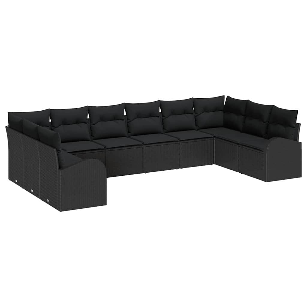 Sofa Set mit Kissen 10 pcs Schwarz Polyrattan