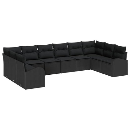 Sofa Set mit Kissen 10 pcs Schwarz Polyrattan