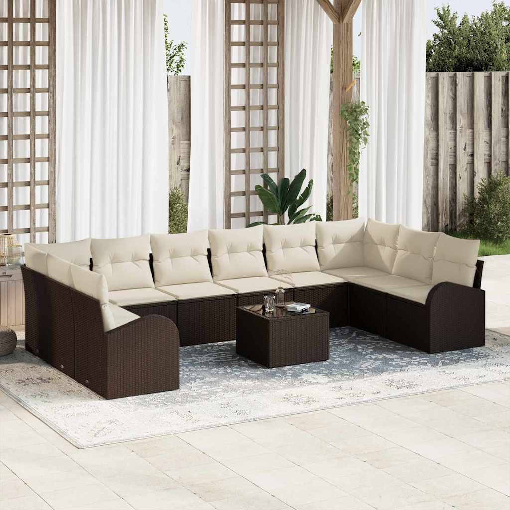 Sofa Set mit Kissen 11 pcs Braun Polyrattan