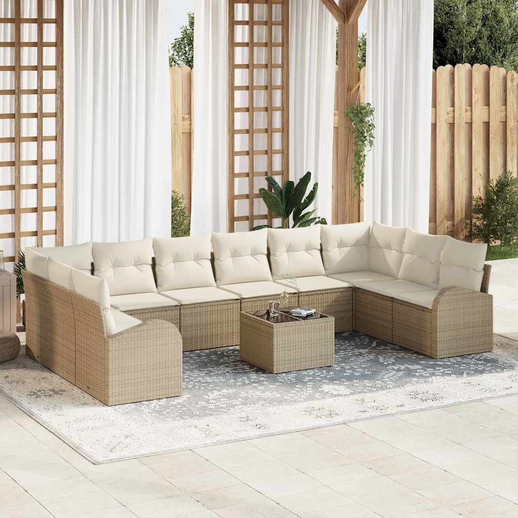 Sofa Set mit Kissen 11 pcs Beige Polyrattan