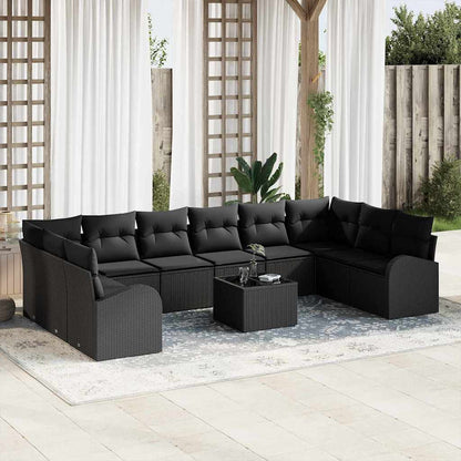 Sofa Set mit Kissen 11 pcs Schwarz Polyrattan