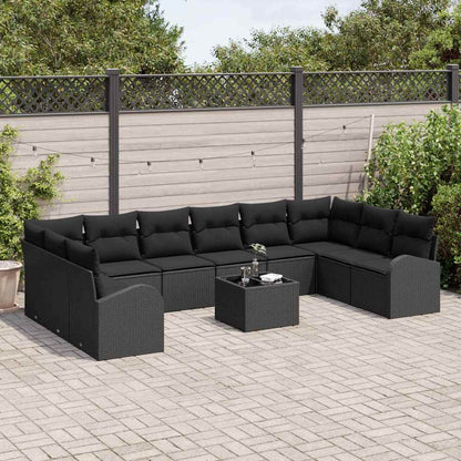 Sofa Set mit Kissen 11 pcs Schwarz Polyrattan