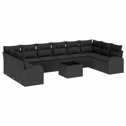 Sofa Set mit Kissen 11 pcs Schwarz Polyrattan