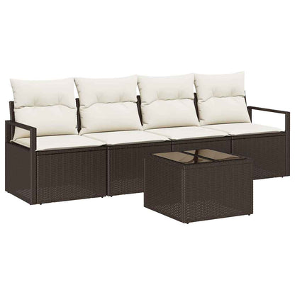 Sofa Set 5 pcs Braun und Creme Poly-Rattan