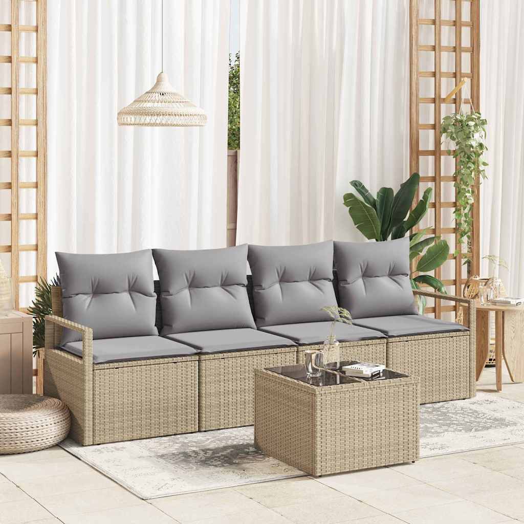 Sofa Set mit Kissen 5 pcs Beige und Grau Poly Rattan