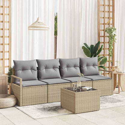 Sofa Set mit Kissen 5 pcs Beige und Grau Poly Rattan