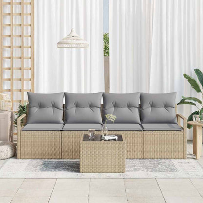 Sofa Set mit Kissen 5 pcs Beige und Grau Poly Rattan