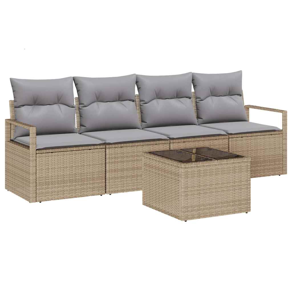 Sofa Set mit Kissen 5 pcs Beige und Grau Poly Rattan