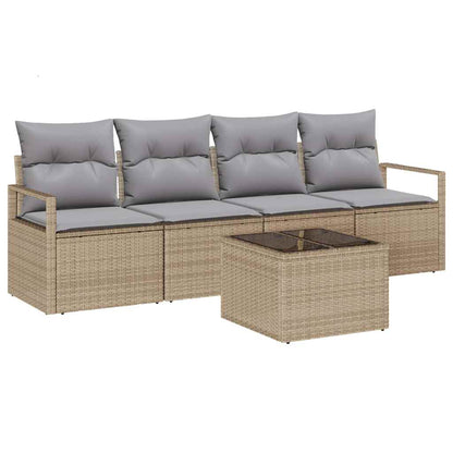 Sofa Set mit Kissen 5 pcs Beige und Grau Poly Rattan