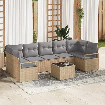 Sofa Set mit Kissen 8 pcs Beige und Grau Poly Rattan