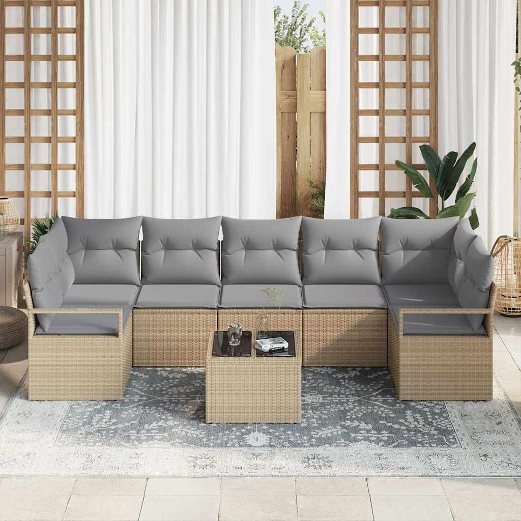 Sofa Set mit Kissen 8 pcs Beige und Grau Poly Rattan