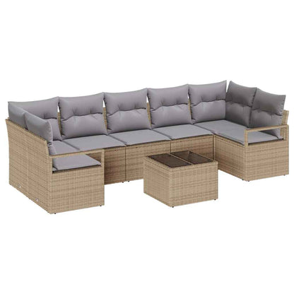 Sofa Set mit Kissen 8 pcs Beige und Grau Poly Rattan