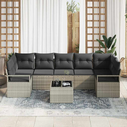 Sofa Set mit Kissen 8 pcs Hellgrau und Dunkelgrau Poly Rattan
