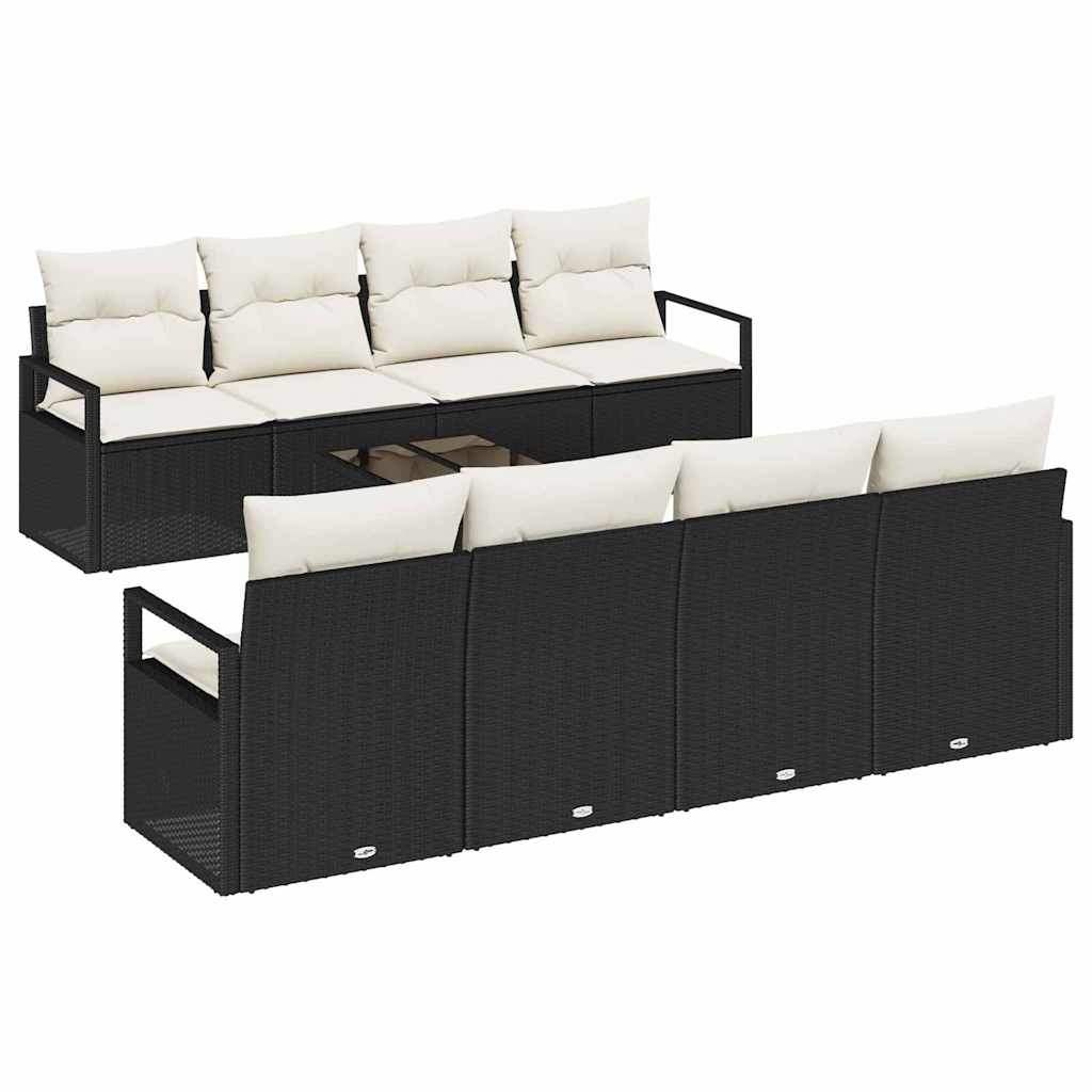 Sofa Set mit Kissen 7 pcs Schwarz und Creme Poly Rattan