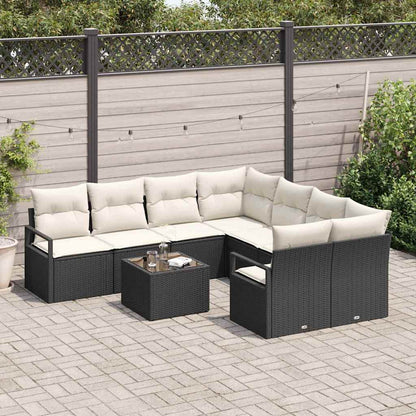 Sofa Set mit Kissen 9 pcs Schwarz und Creme Poly Rattan