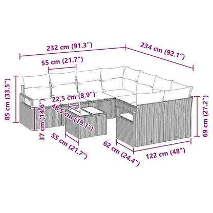 Sofa Set mit Kissen 9 pcs Schwarz und Creme Poly Rattan