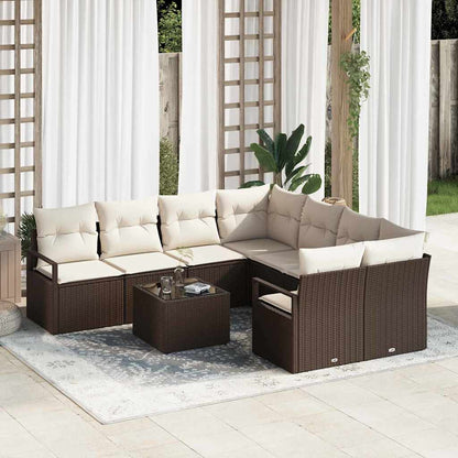 Sofa Set mit Kissen 9 pcs Braun und Creme Poly-Rattan