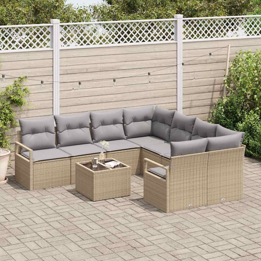 vidaXL Sofa Set mit Kissen 9 pcs Beige und Grau Poly-Rattan