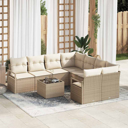 vidaXL Sofa Set mit Kissen 9 pcs Beige und Creme Poly Rattan